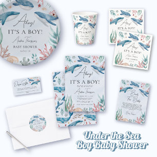 Whale Under the Sea Ahoy It's a Boy Baby Shower Invitation
