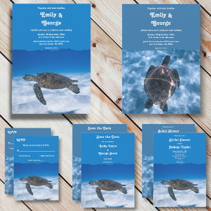 Navy Underwater Aquatic Turtle Beach Bridal Shower Invitation
