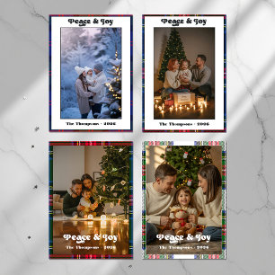 Peace & Joy Gingham Plaid Family Christmas Photo Holiday Card