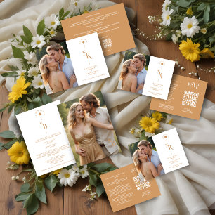 Exquisite Elegant Minimalist Gold Wedding Initials Tri-Fold Invitation