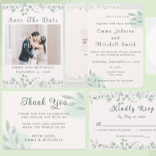 Sage Green Botanical Minimal Greenery Wedding Envelope