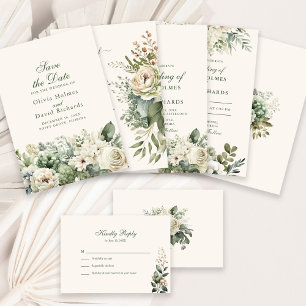 Sage Green & Ivory Wildflowers Wedding RSVP Card