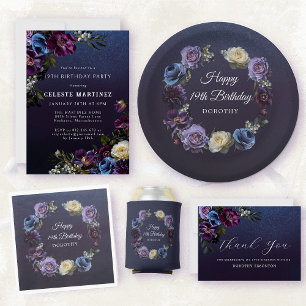 Moody Purple Flowers 19th Birthday Thank You Card