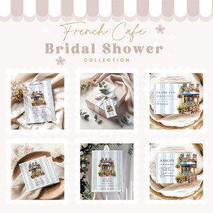 Blue French Cafe Bridal Shower Classic Round Sticker