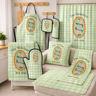Green Gingham Sardines Custom Family Name Bath Towel