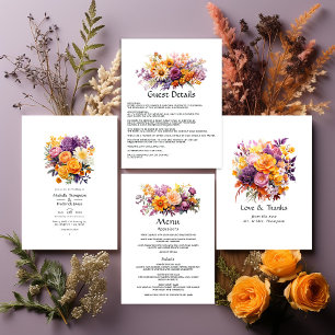 Purple, Orange, and Yellow Floral Wedding QR Code Invitation