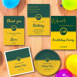 Elegant Chic Green And Gold Trendy 20th Birthday Napkins