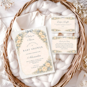 Dusty Blue Rose Arch Baby Shower Invitation