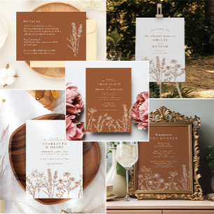 Wildflower Burnt Orange Wedding Invitation