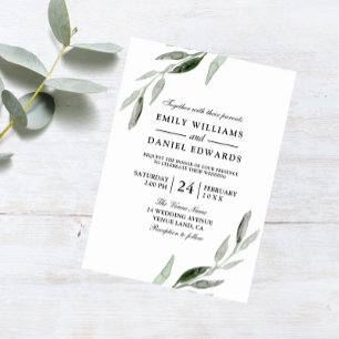 Modern Green Leaf Elegant Vow Renewal Invite