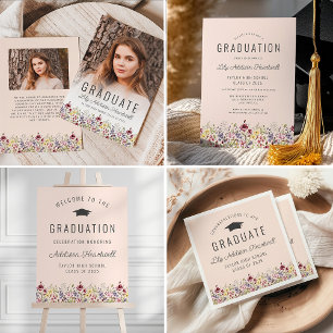 Boho Wildflowers Blush Pink Graduation Party Napkins