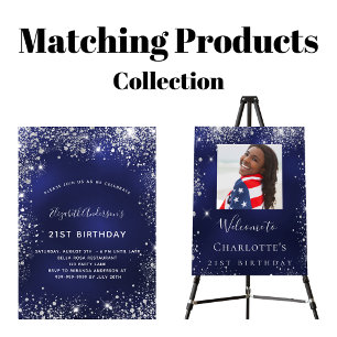 21st birthday navy blue silver glitter glamorous invitation
