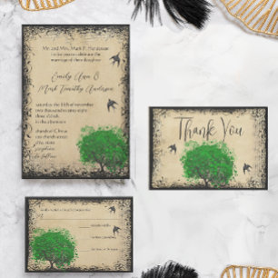 Heart Leaf Emerald Tree Vintage Doves Weddings Invitation