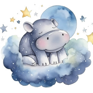 Cute Baby Hippo Baby Shower Paper Plates