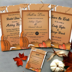 Elegant Rustic Fall Leaves Pumpkin Autumn Wedding Invitation