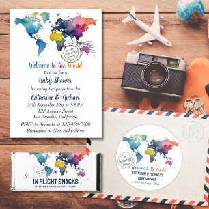 Adventure Awaits World Map Travel Baby Shower  Hershey Bar Favors