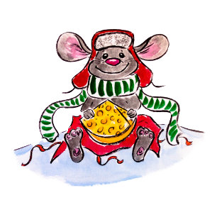 Merry Christmas and Happy New Year Cheese Mouse Holiday Card