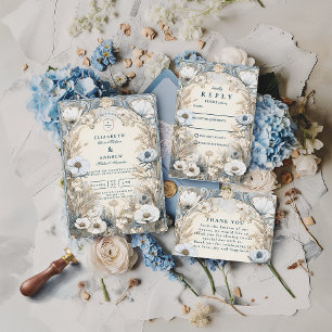 Dusty Blue Anemone Wedding Invitation