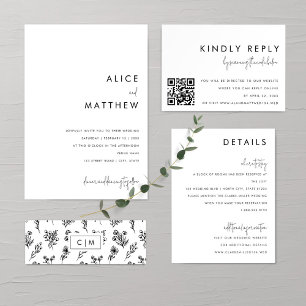 Minimalist Wedding Botanical Pattern Blue White Invitation Belly Band