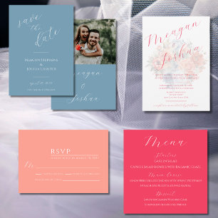 Dusty Blue Pink Wedding Invitation