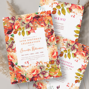 Fall Autumn Watercolor Floral 30th Birthday Party Banner