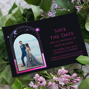 Mystical Black Purple Celestial Bridal Shower Invitation