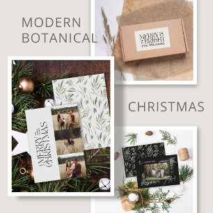 Green elegant botanical photo simple Christmas Holiday Card