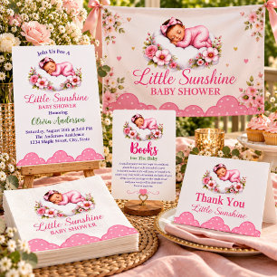 Beautiful Pink Flowers Little Baby Girl Shower Thank You Card