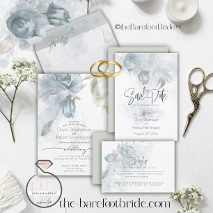 Wedding   Rustic Dusty Blue Roses Invitation