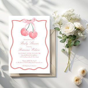 Cherry pink coquette baby shower diaper raffle enclosure card