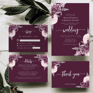 Mauve Silver Floral QR Code Wedding Invitation