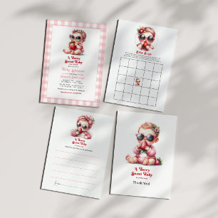 Gingham and Strawberry Berry Sweet Baby Shower Invitation
