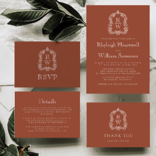 Classic Monogram Crest Terracotta Wedding Invitation