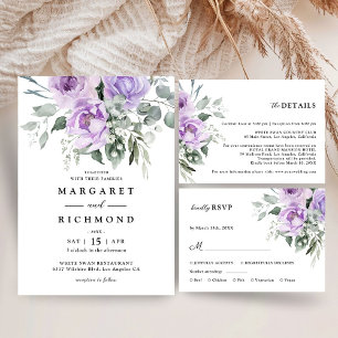 Dusty Purple Rustic Floral Wedding Save The Date Invitation