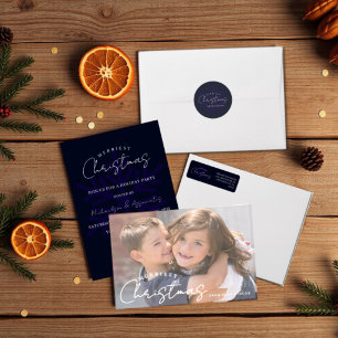 Merriest Christmas Snowflake Navy Blue Classic Round Sticker