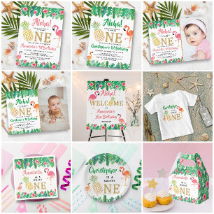 Tropical Summer Beach Luau Girls 1st Birthday Classic Round Sticker