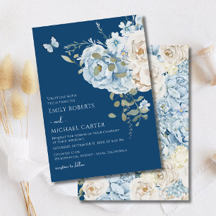 Romantic Dusty Blue Watercolor Floral Wedding Acrylic Invitations