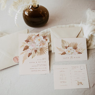 Pampas Grass Floral Brunt Orange Save The Date  Announcement Postcard