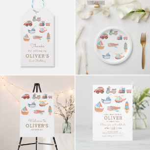 Watercolor Transportation Boy Birthday Party Invitation
