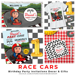 Fast ONE   Black White Race Car Flags Birthday  Paper Plates