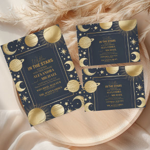 Photo Celestial Navy Gold Crescent Moon Wedding Thank You Card