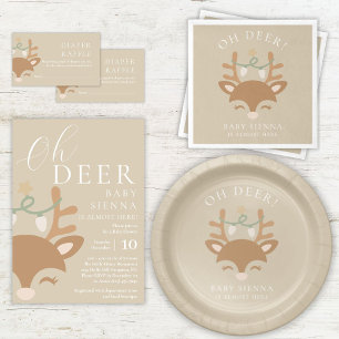 Oh Deer Neutral Christmas Reindeer Baby Shower Invitation