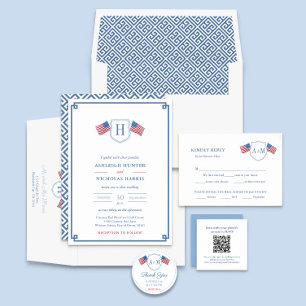 Preppy USA Flag Monogram Wedding Favor Thank You Classic Round Sticker