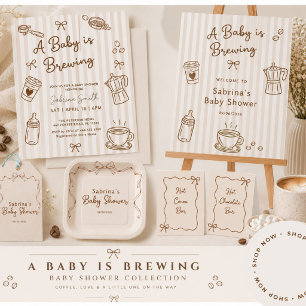Baby is Brewing Hand Drawn Coffee Baby Shower Invitation