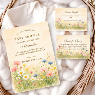Wildflower Meadow Gold Baby Shower Invitation