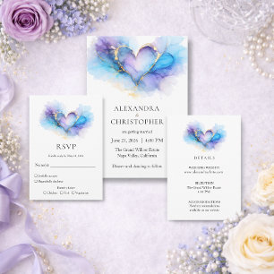 Blue Purple Gold Abstract Heart Wedding Program 