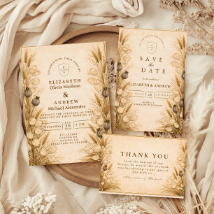 Autumn Wheat Botanical Wedding Invitation