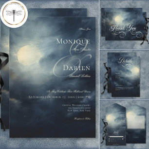 Dark Gothic Full Moon Night Sky Wedding Invitation