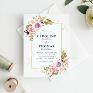 lavender purple and blush floral wedding invitation