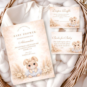 Beige Bunny Floral Baby Shower Napkins